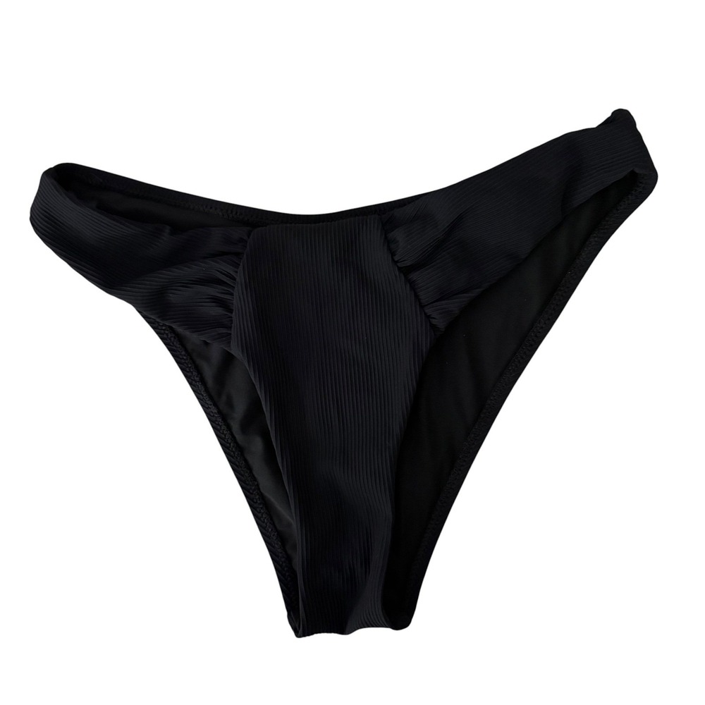 BERLOOK Bikini Bottom Women Medium Black NEW Ribbed V-Cut High Leg Swimwear - Picture 8 of 9